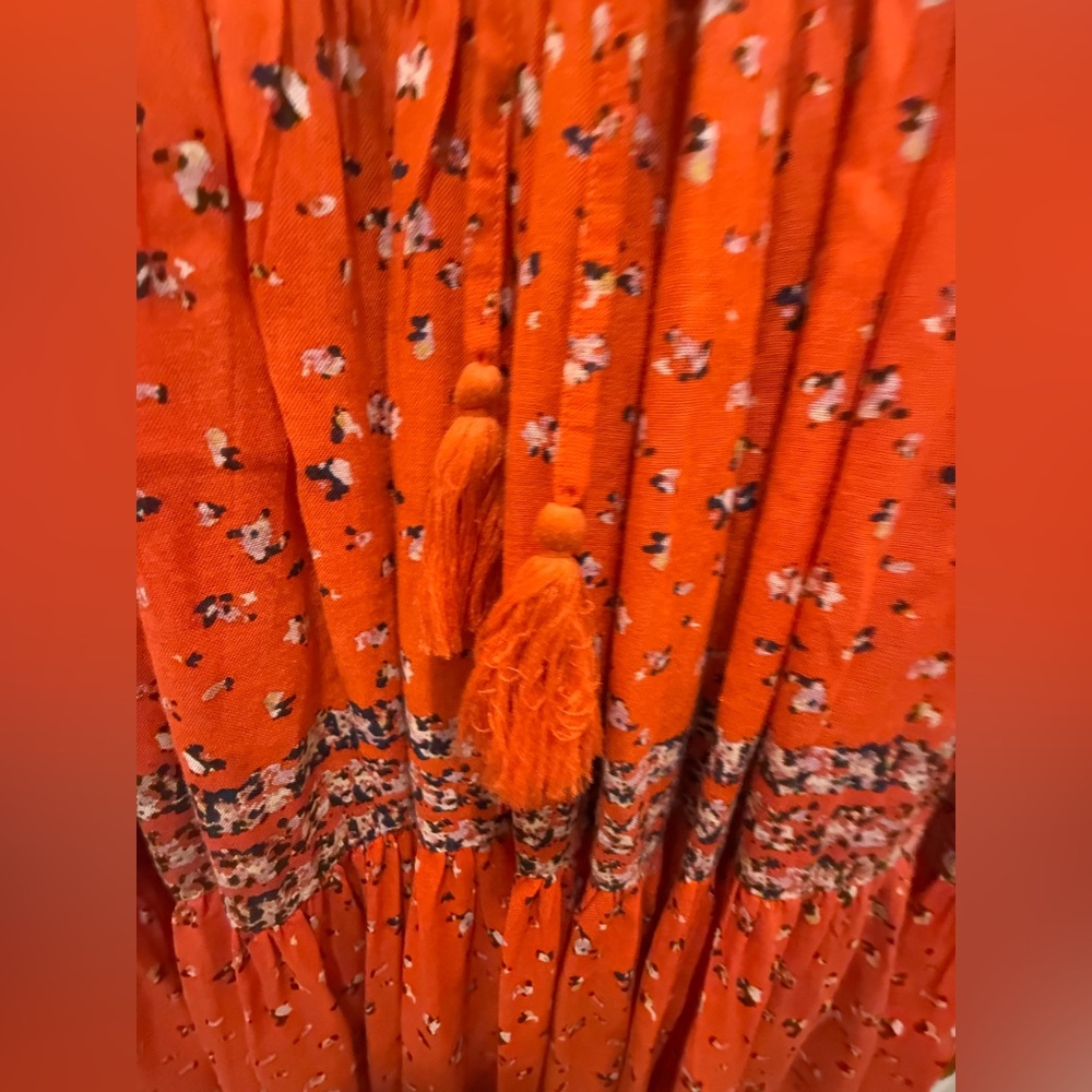 Free People. Rare Feeling Printed Maxi Dress. Orange. Size Small. - Picture 9 of 14
